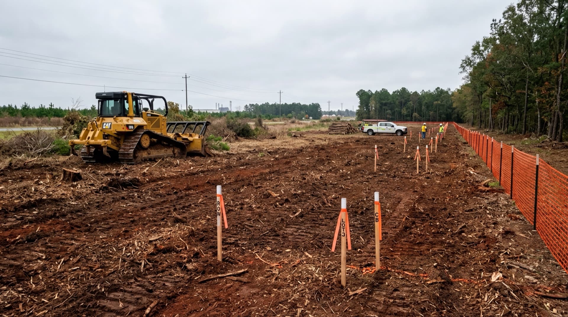 Cleared building site in Huntsville, Alabama after land clearing